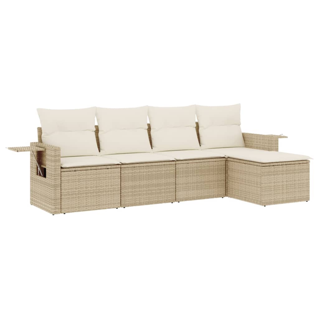 5-dijelni vrtni set sofa s jastucima bež od poliratana