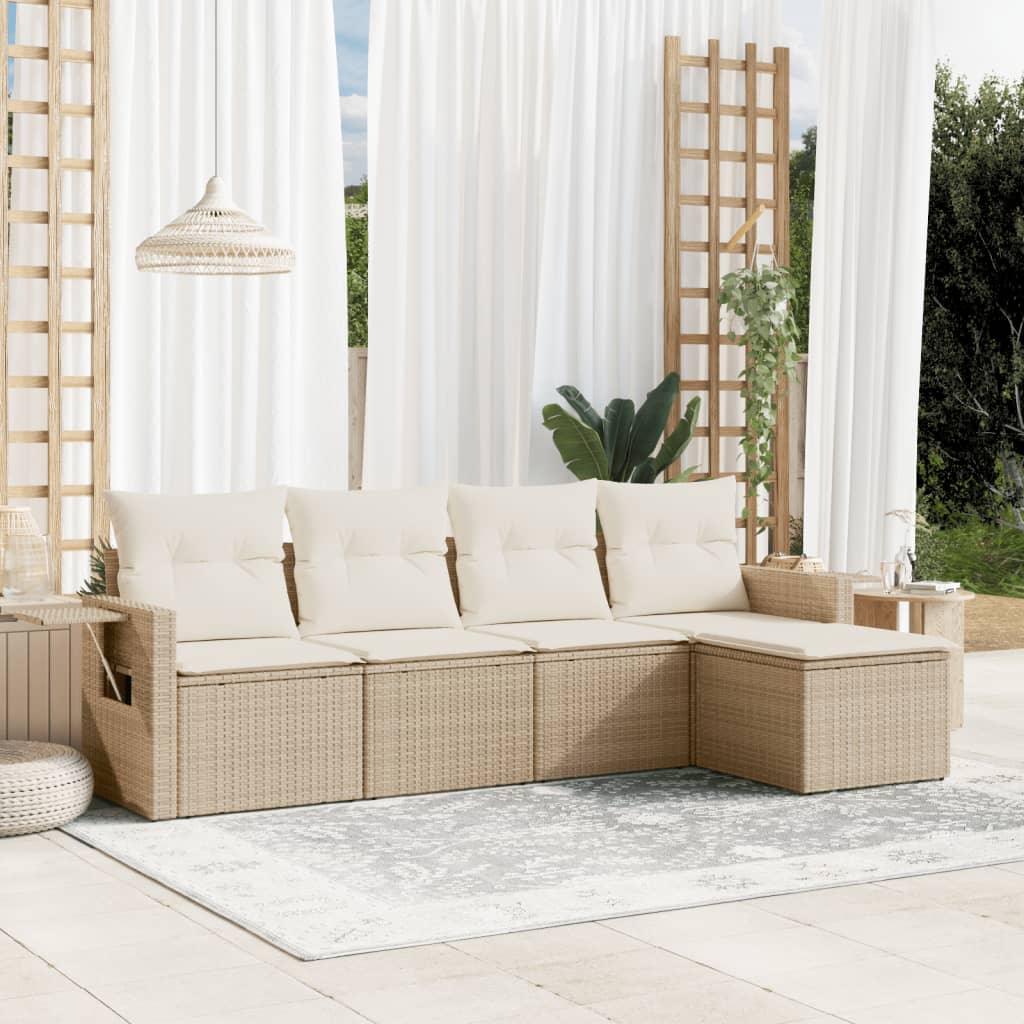 5-dijelni vrtni set sofa s jastucima bež od poliratana