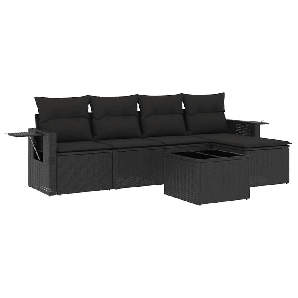 6-dijelni set vrtnih sofa s jastucima crni od poliratana