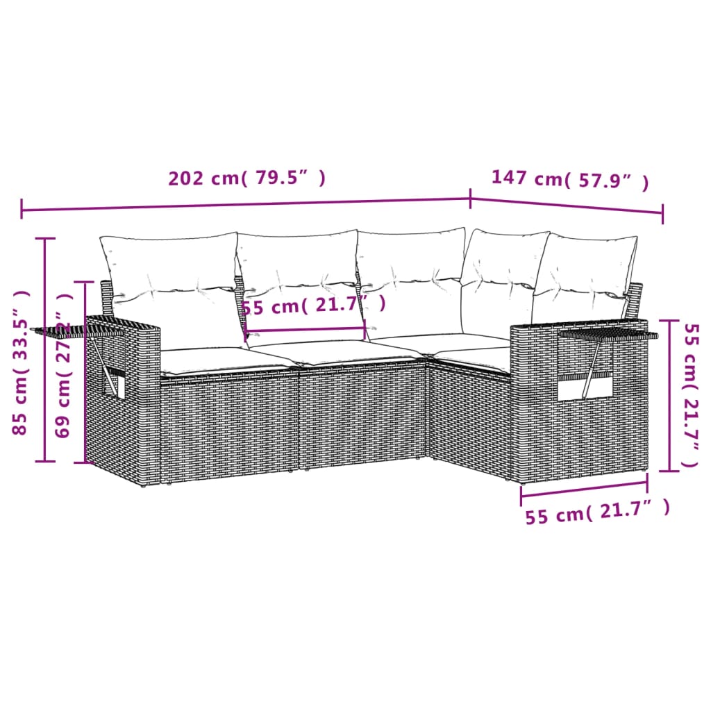 4-dijelni set vrtnih sofa od poliratana s jastucima crni