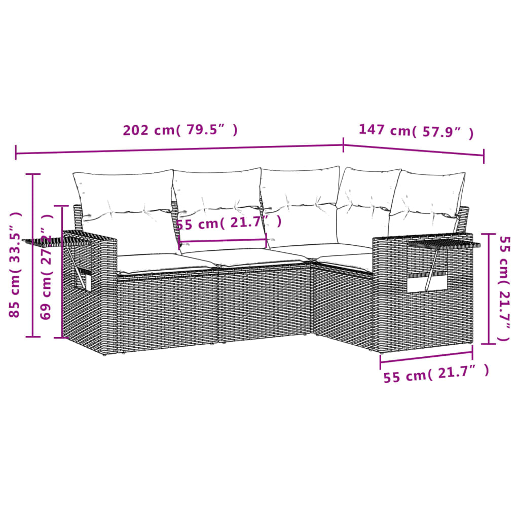4-dijelni set vrtnih sofa od poliratana s jastucima sivi