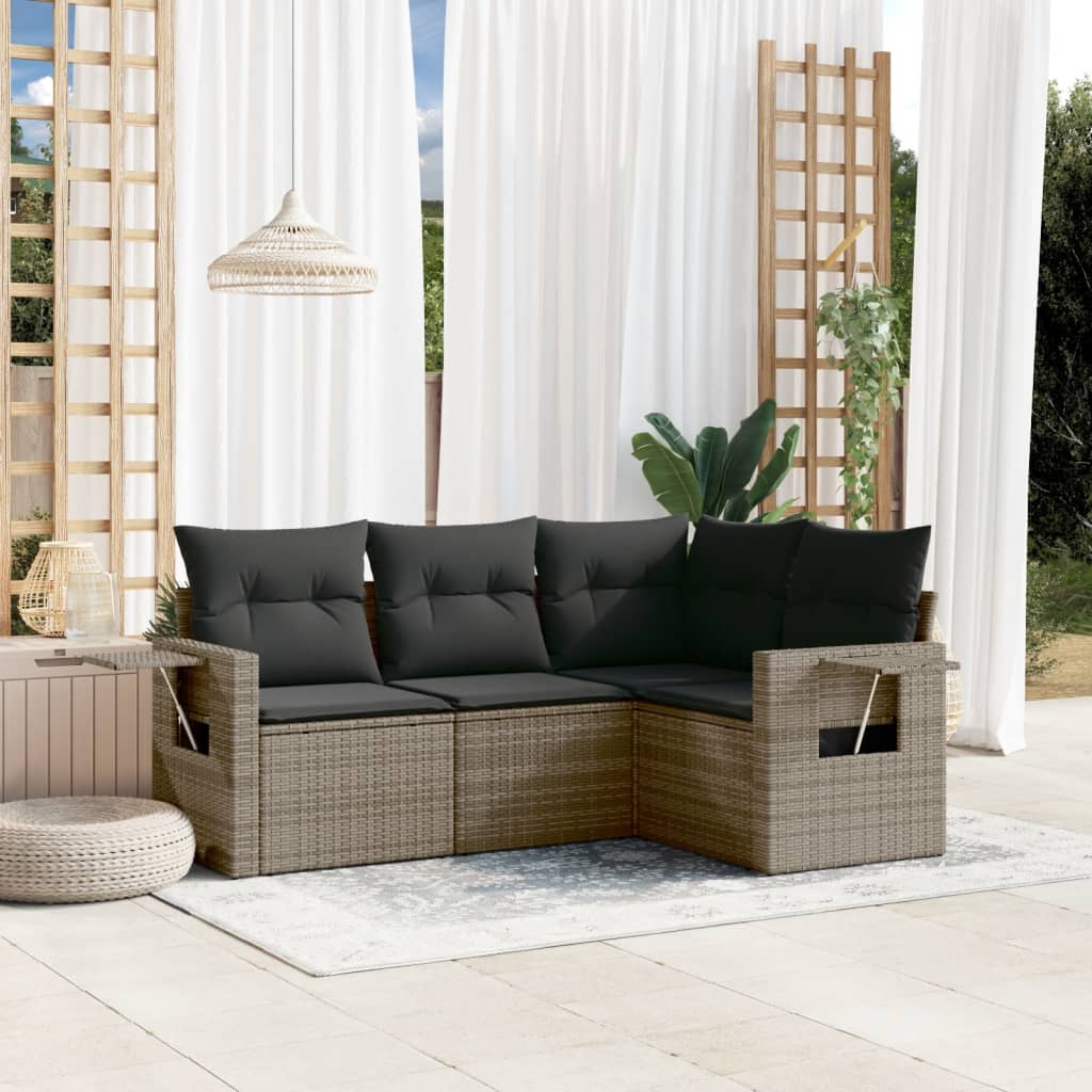 4-dijelni set vrtnih sofa od poliratana s jastucima sivi