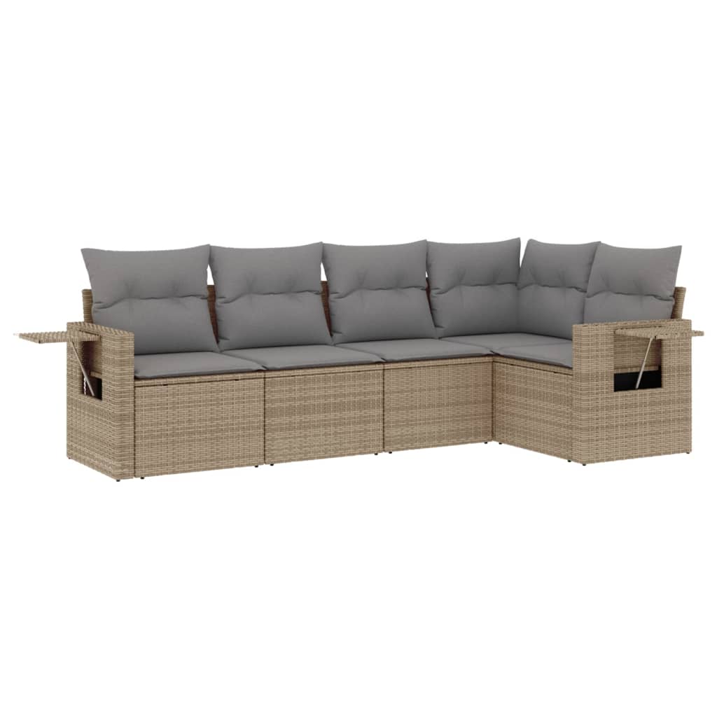 5-dijelni vrtni set sofa s jastucima bež od poliratana