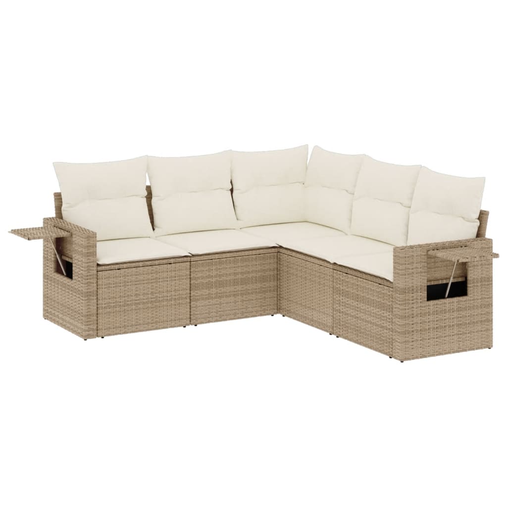 5-dijelni vrtni set sofa s jastucima bež od poliratana