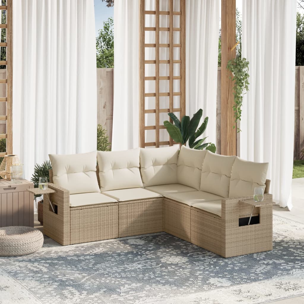5-dijelni vrtni set sofa s jastucima bež od poliratana
