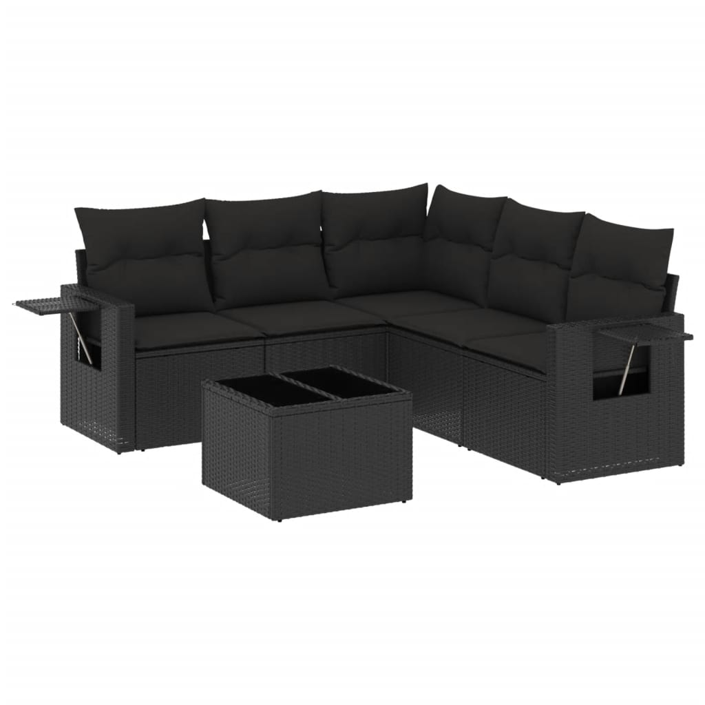6-dijelni set vrtnih sofa s jastucima crni od poliratana