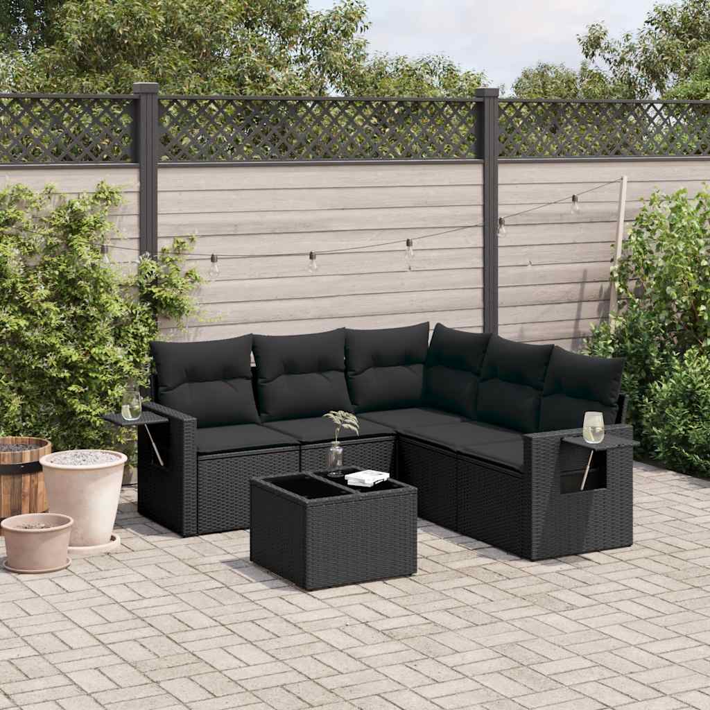 6-dijelni set vrtnih sofa s jastucima crni od poliratana