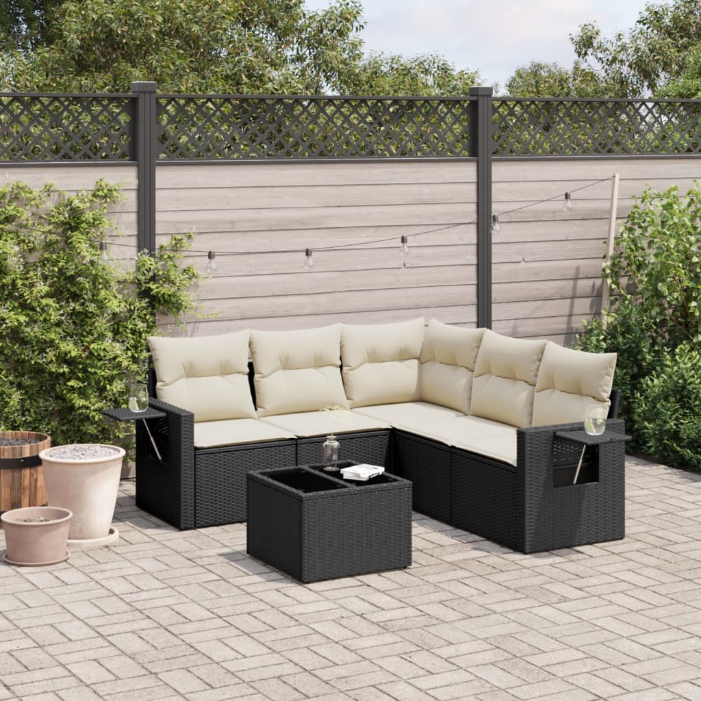 6-dijelni set vrtnih sofa s jastucima crni od poliratana