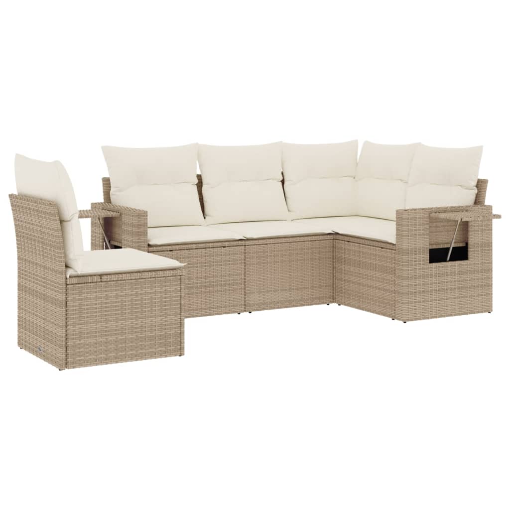 5-dijelni vrtni set sofa s jastucima bež od poliratana