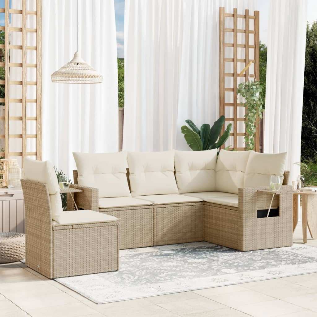 5-dijelni vrtni set sofa s jastucima bež od poliratana
