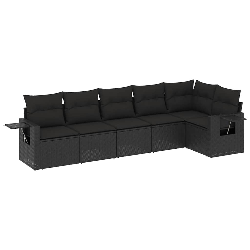 6-dijelni set vrtnih sofa s jastucima crni od poliratana