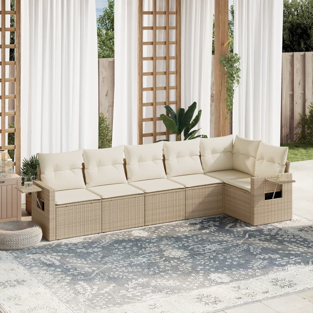 6-dijelni set vrtnih sofa s jastucima bež od poliratana 62 x 62 x 69 cm