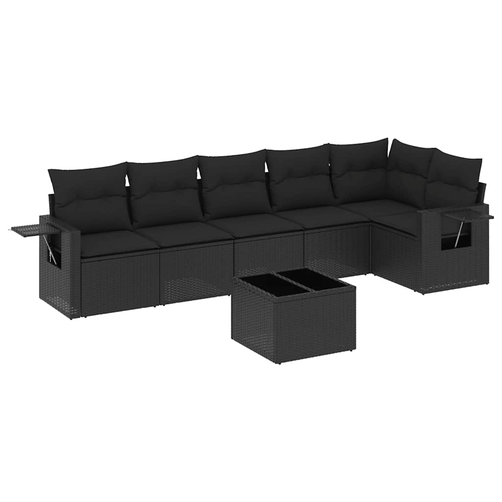 7-dijelni set vrtnih sofa od poliratana s jastucima crni