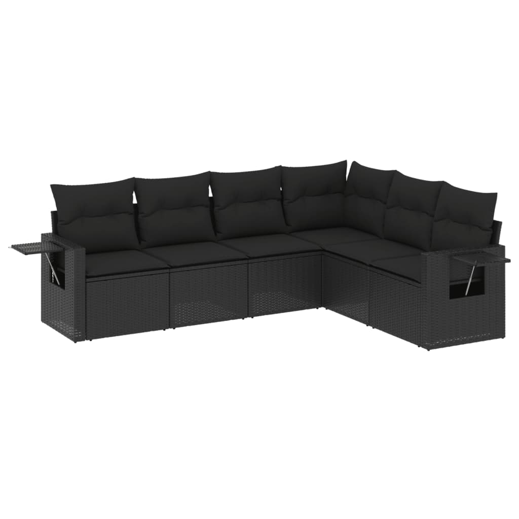 6-dijelni set vrtnih sofa s jastucima crni od poliratana
