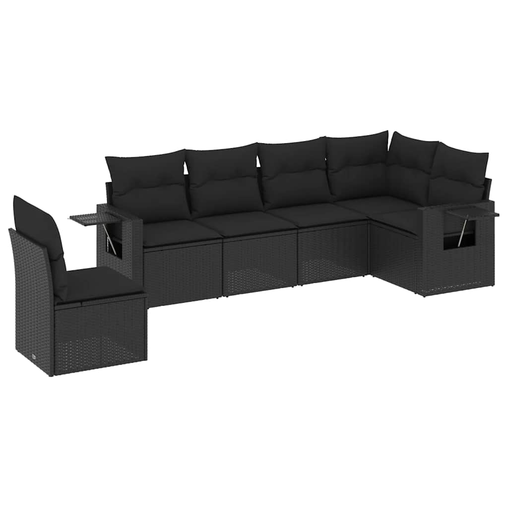 6-dijelni set vrtnih sofa s jastucima crni od poliratana