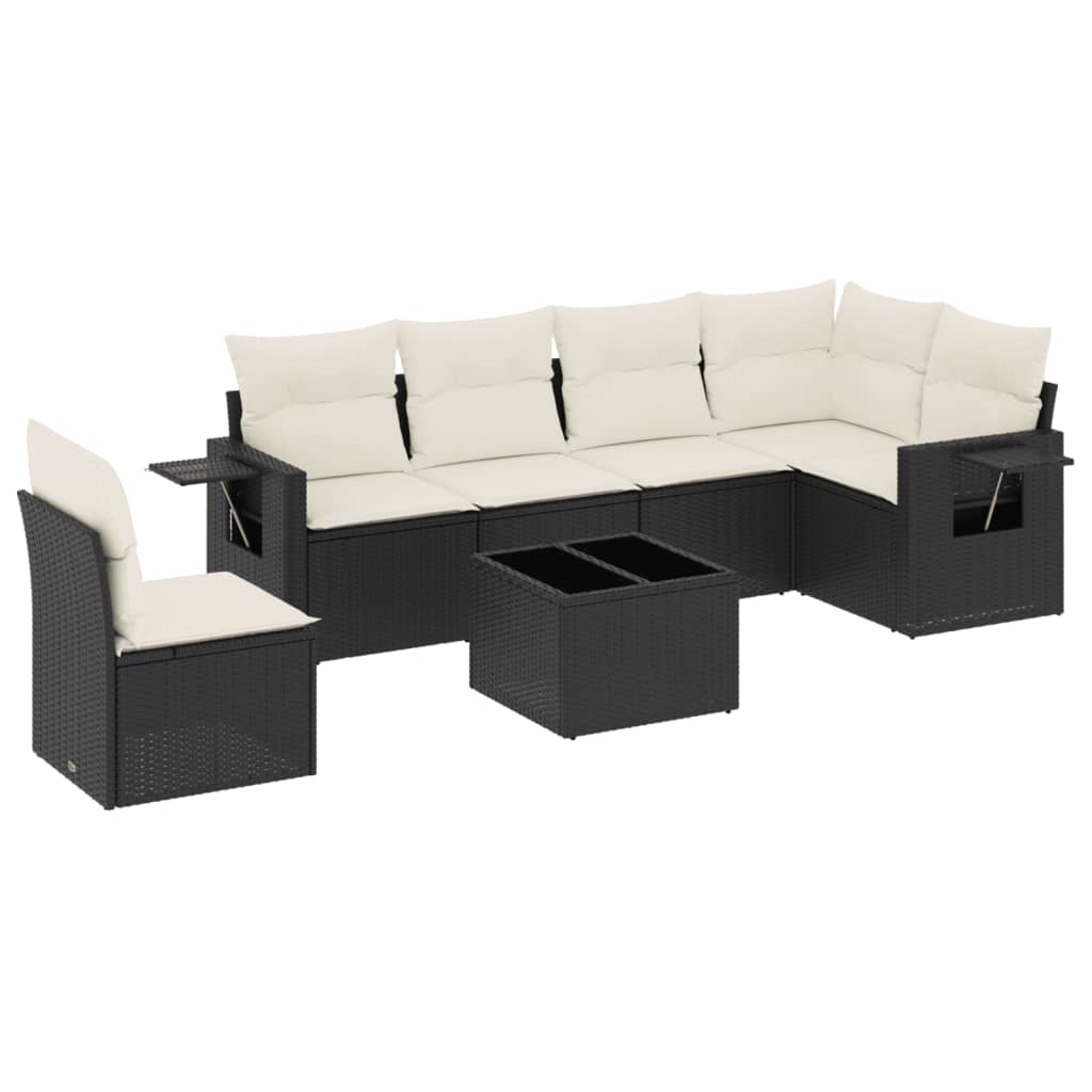 7-dijelni set vrtnih sofa od poliratana s jastucima crni