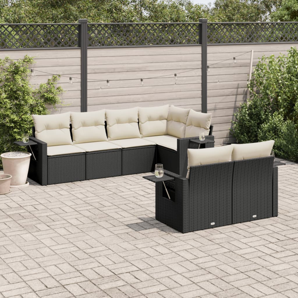 7-dijelni set vrtnih sofa od poliratana s jastucima crni