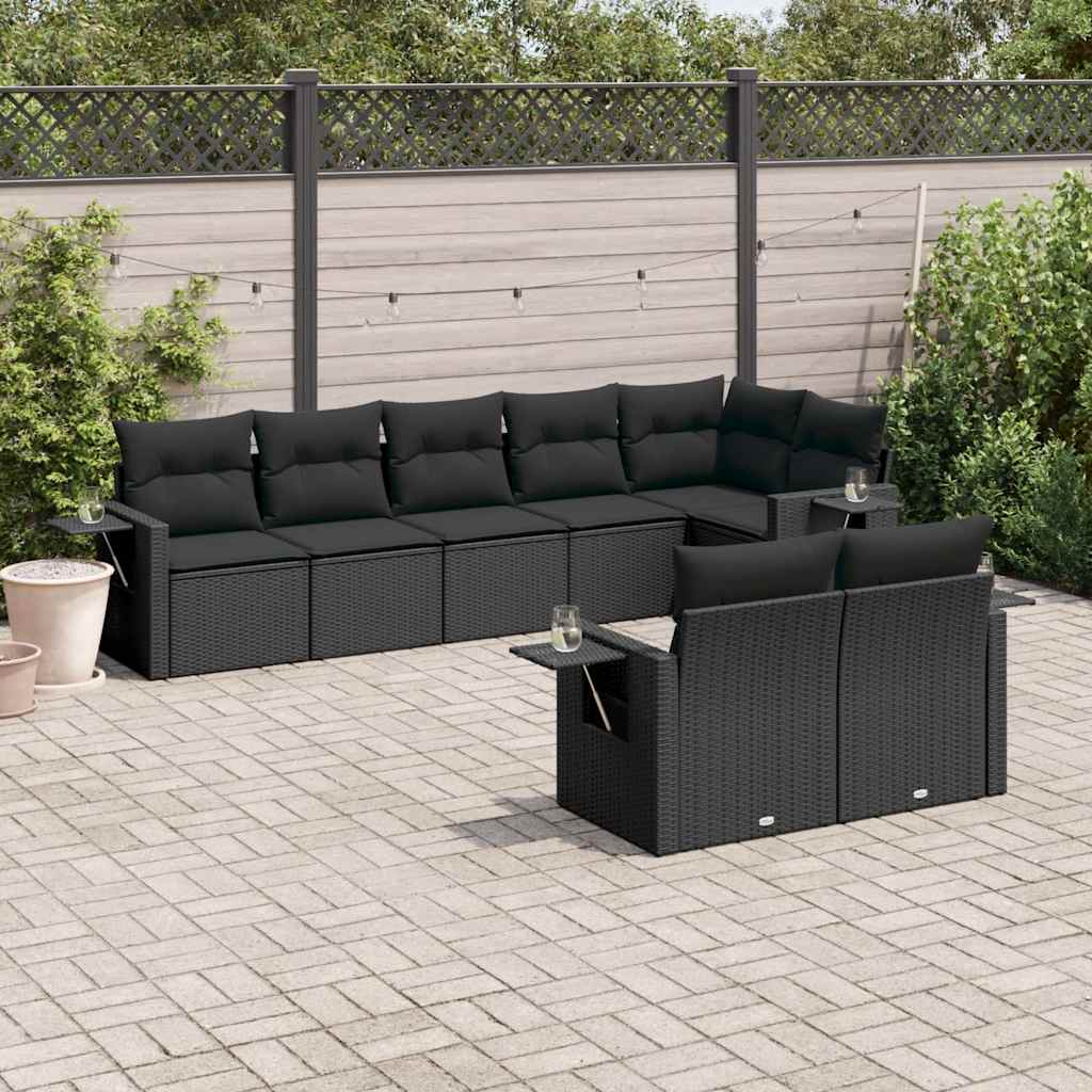 8-dijelni set vrtnih sofa od poliratana s jastucima crni