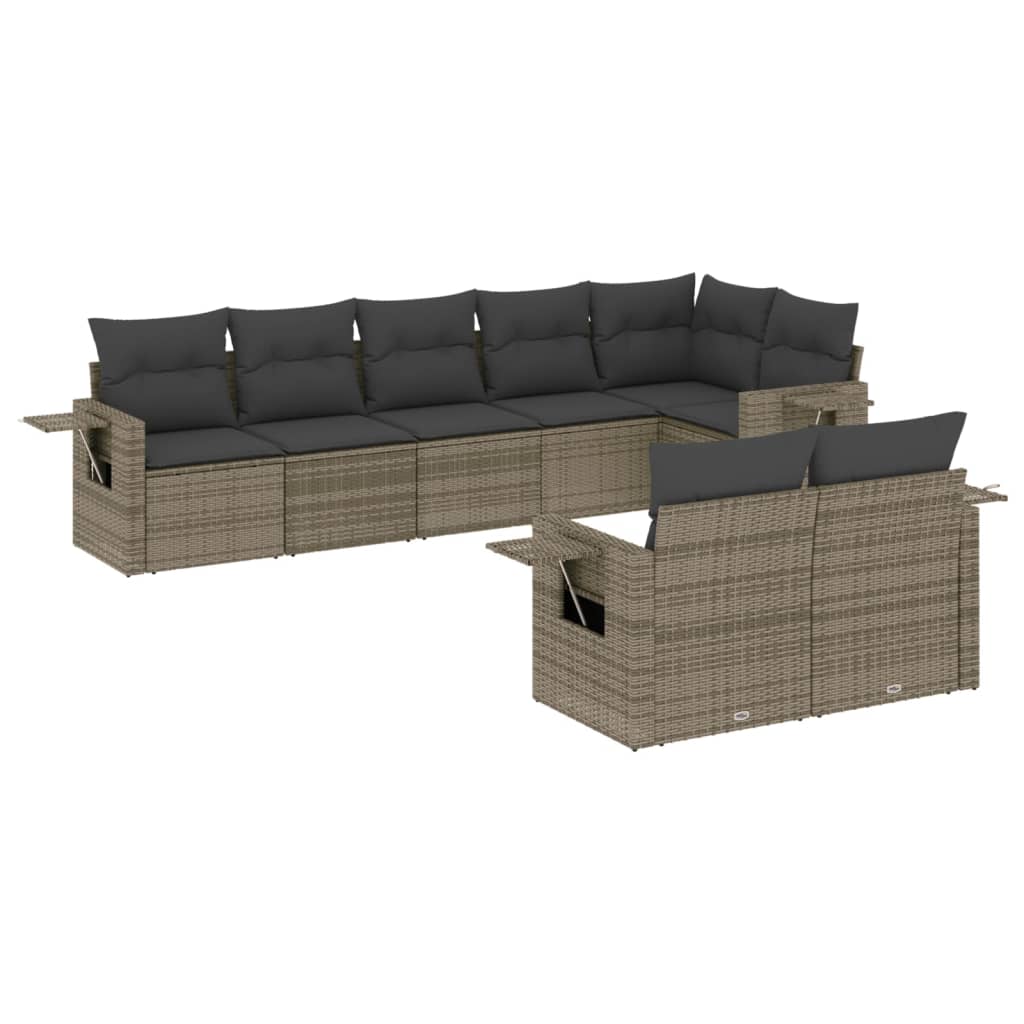 8-dijelni set vrtnih sofa od poliratana s jastucima sivi
