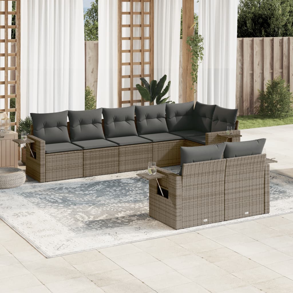 8-dijelni set vrtnih sofa od poliratana s jastucima sivi