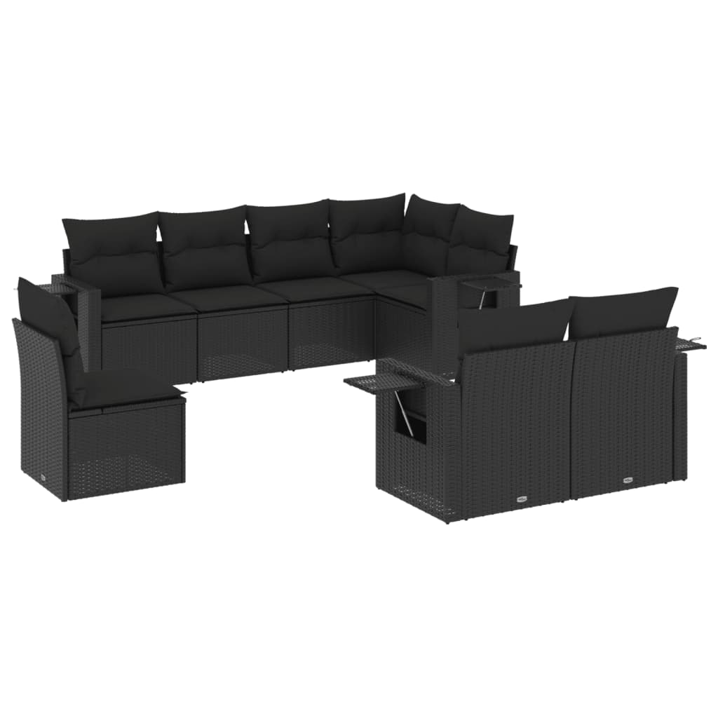 8-dijelni set vrtnih sofa od poliratana s jastucima crni