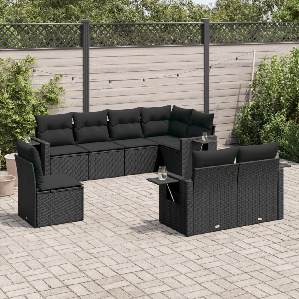 8-dijelni set vrtnih sofa od poliratana s jastucima crni