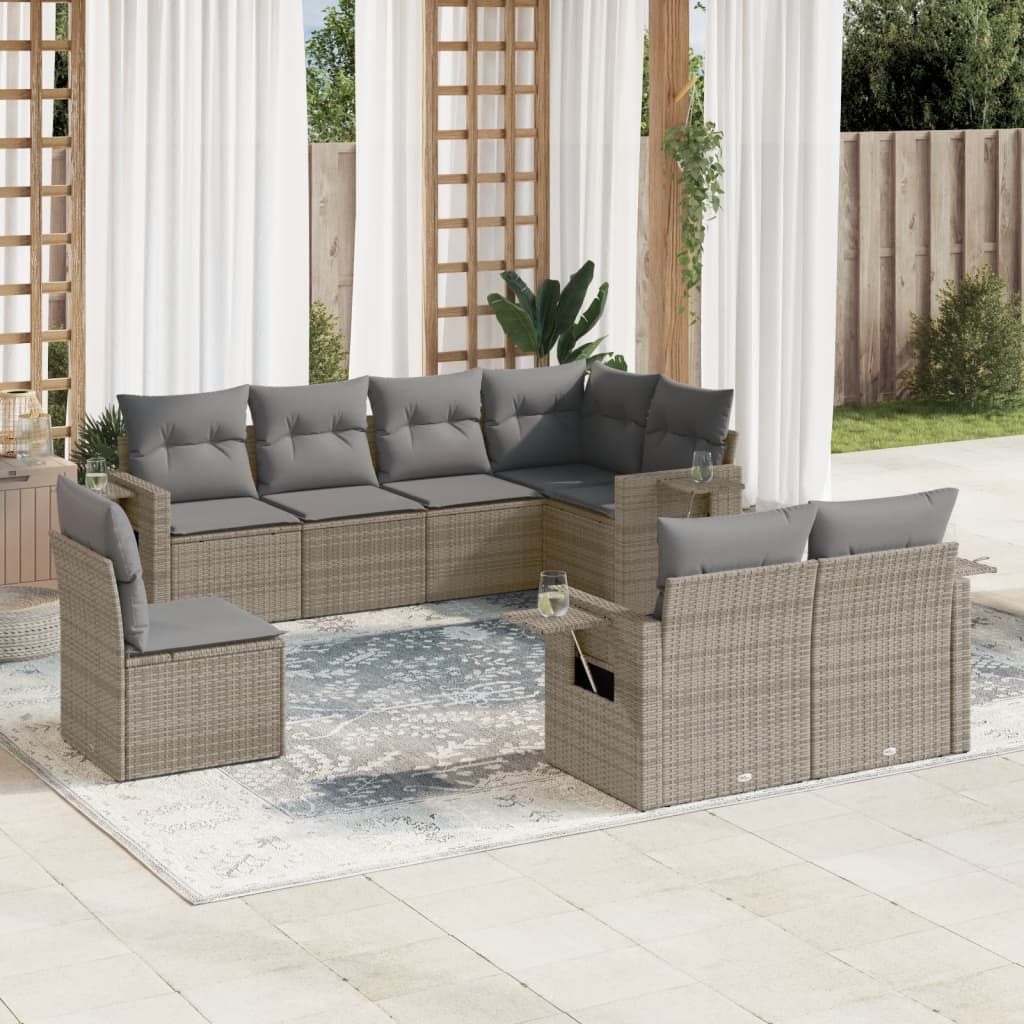 8-dijelni set vrtnih sofa od poliratana s jastucima sivi