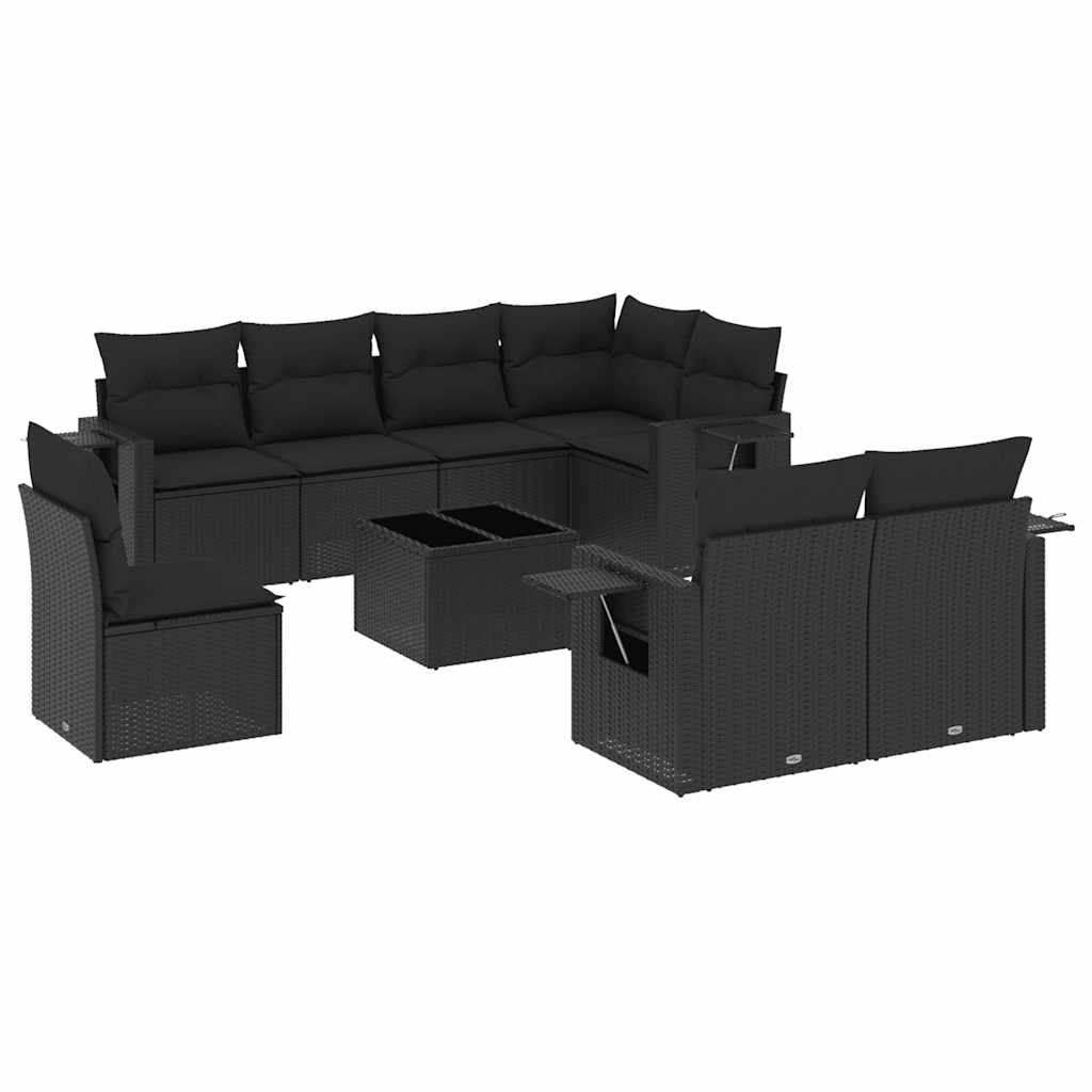 9-dijelni set vrtnih sofa s jastucima crni od poliratana