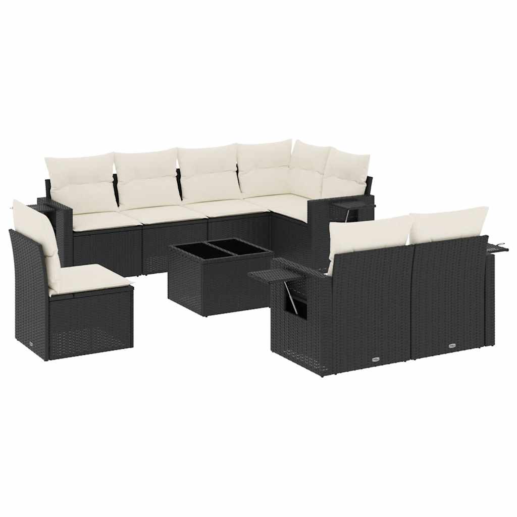 9-dijelni set vrtnih sofa s jastucima crni od poliratana
