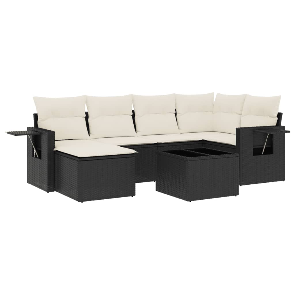 7-dijelni set vrtnih sofa od poliratana s jastucima crni