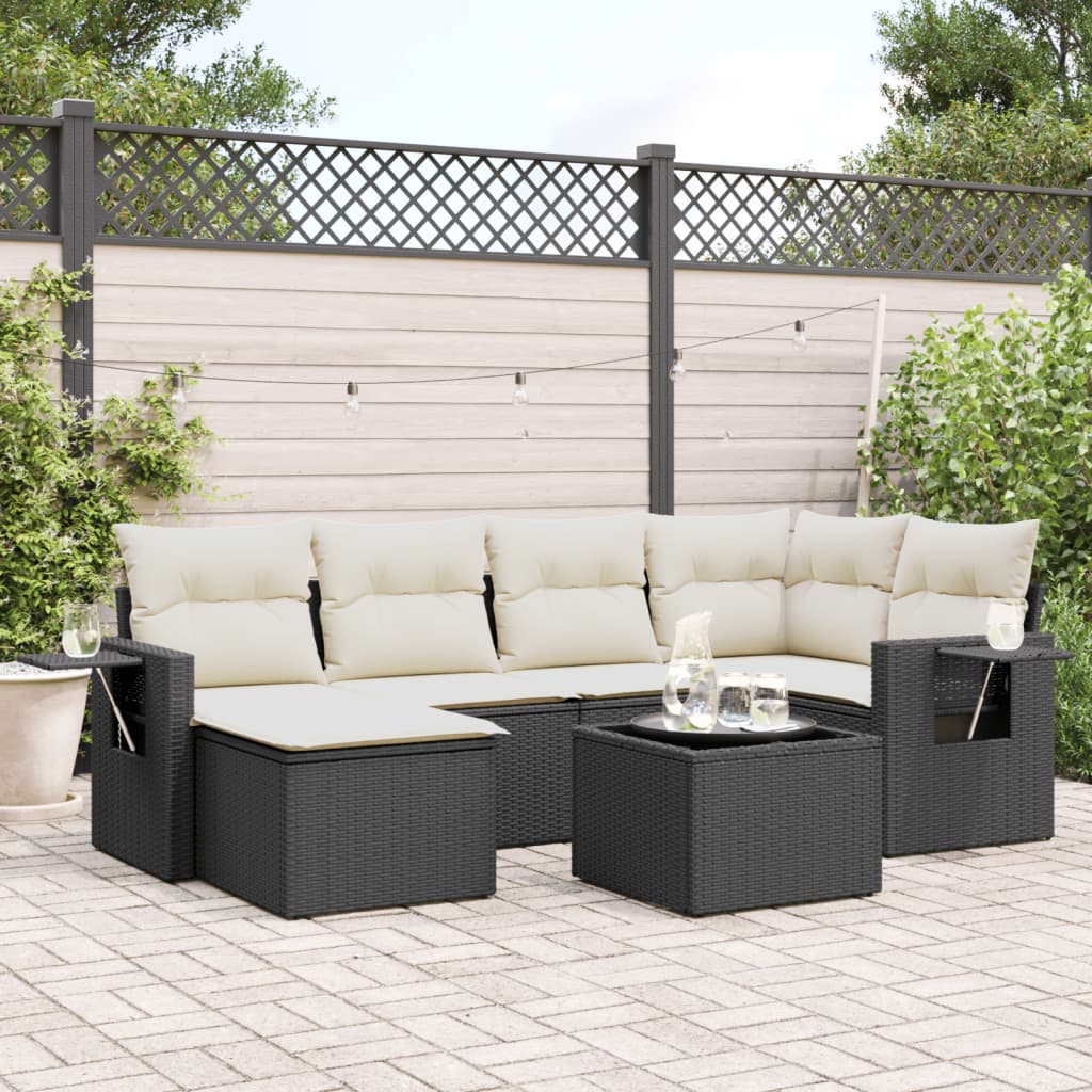 7-dijelni set vrtnih sofa od poliratana s jastucima crni