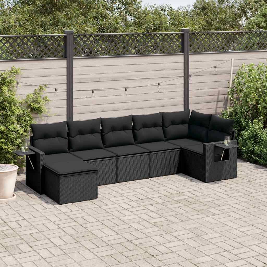 7-dijelni set vrtnih sofa od poliratana s jastucima crni