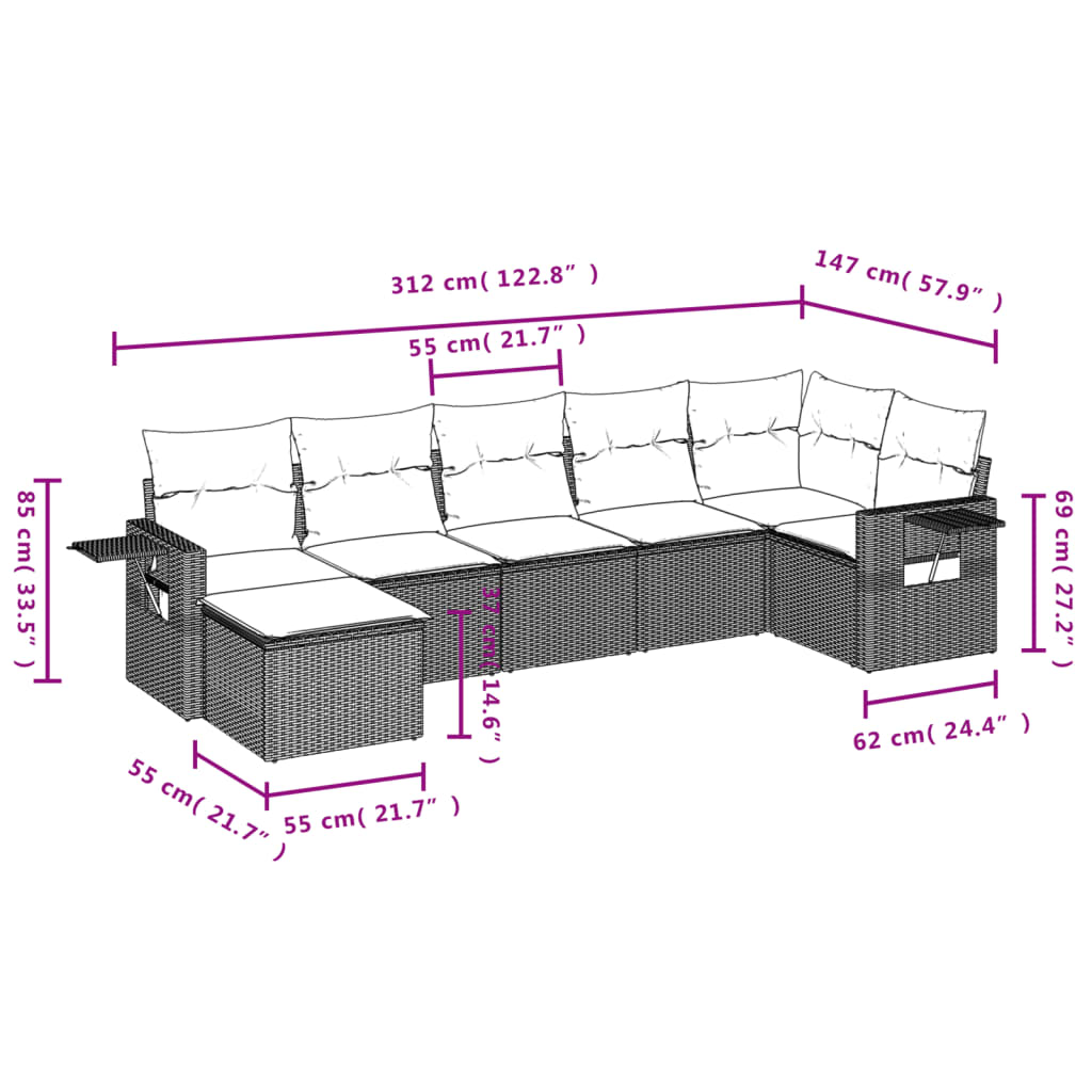 7-dijelni set vrtnih sofa sivi od poliratana