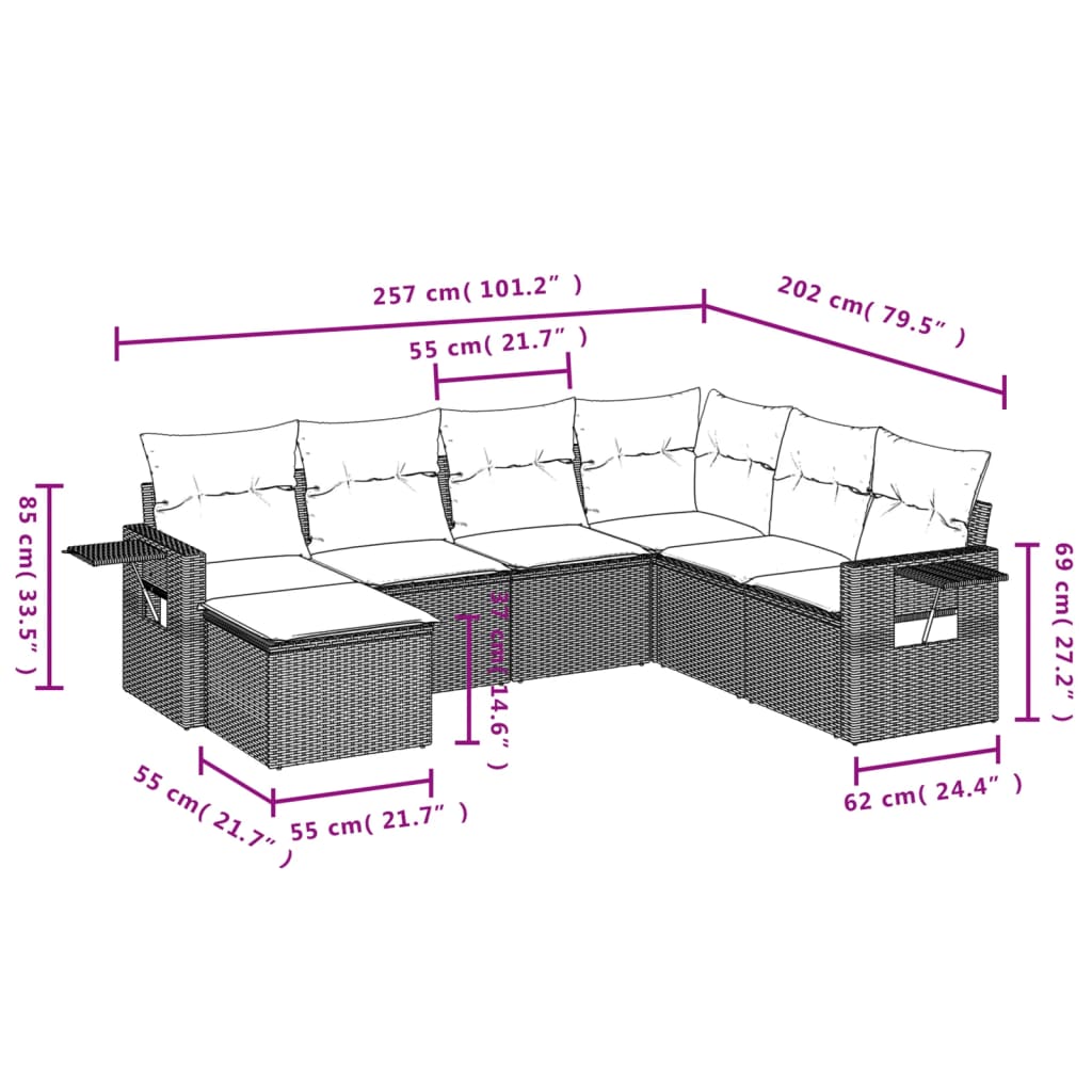 7-dijelni set vrtnih sofa sivi od poliratana