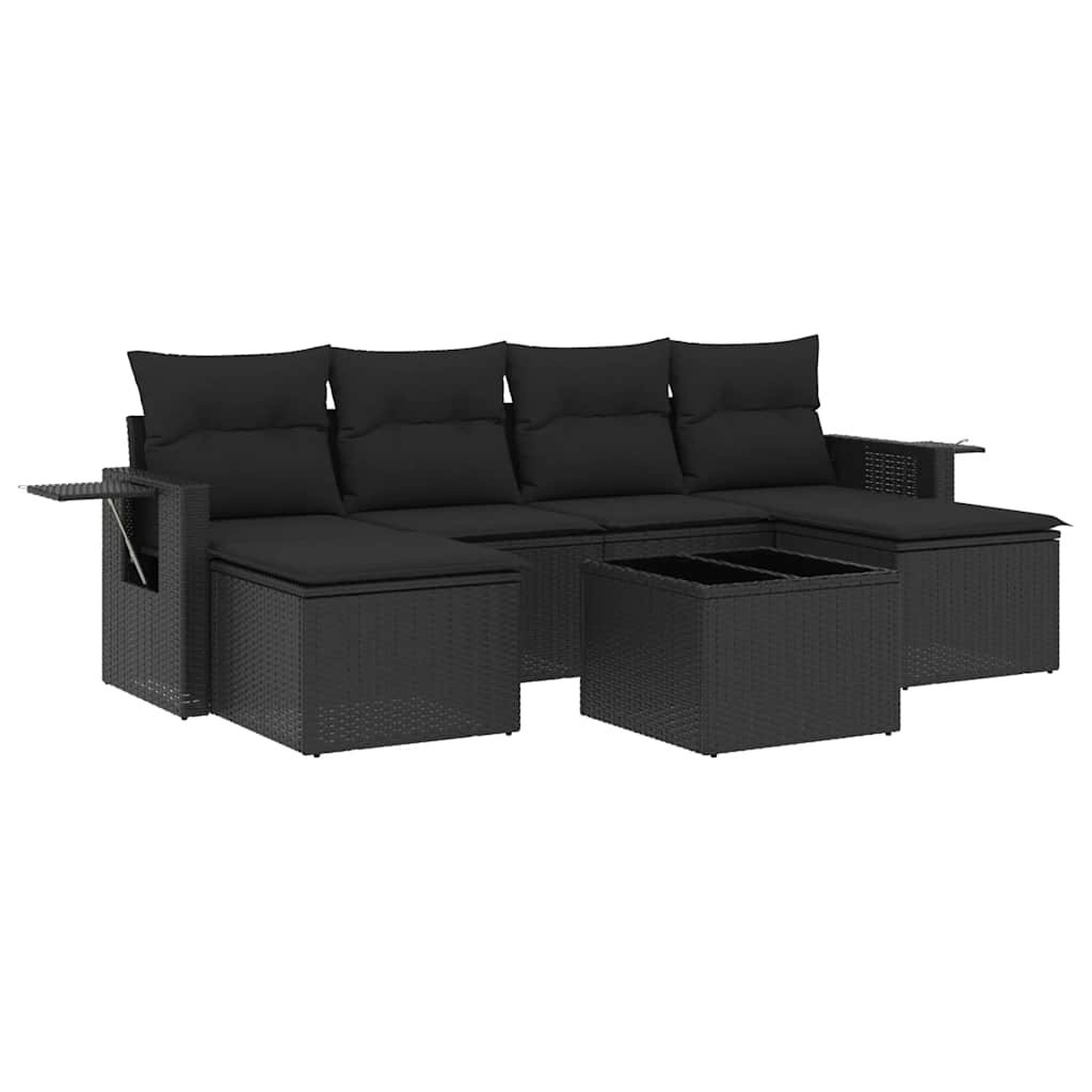 7-dijelni set vrtnih sofa od poliratana s jastucima crni