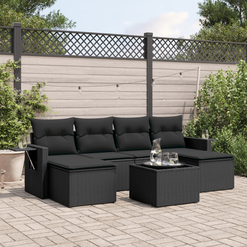 7-dijelni set vrtnih sofa od poliratana s jastucima crni