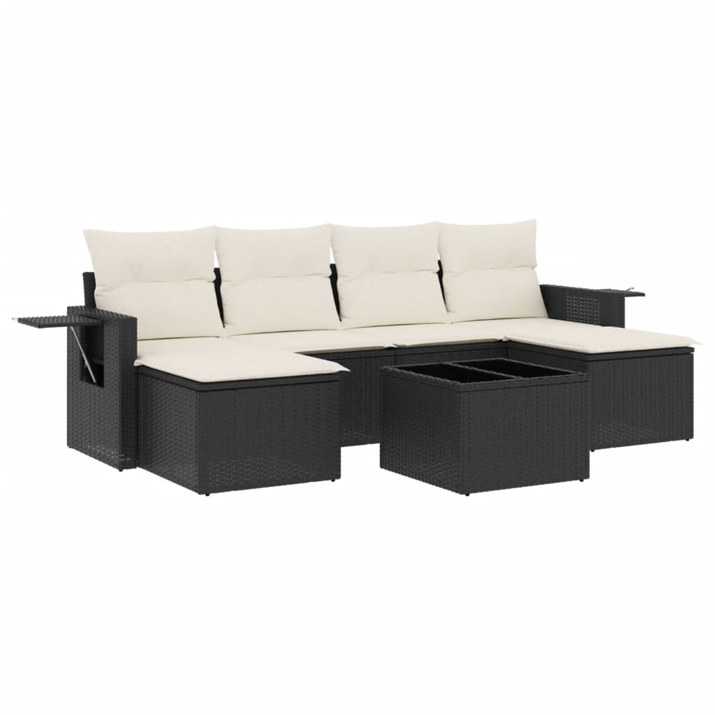 7-dijelni set vrtnih sofa od poliratana s jastucima crni