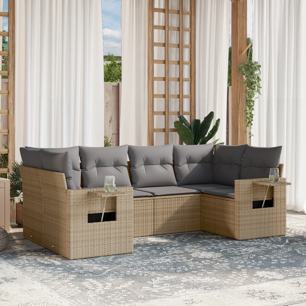 6-dijelni set vrtnih sofa s jastucima bež od poliratana