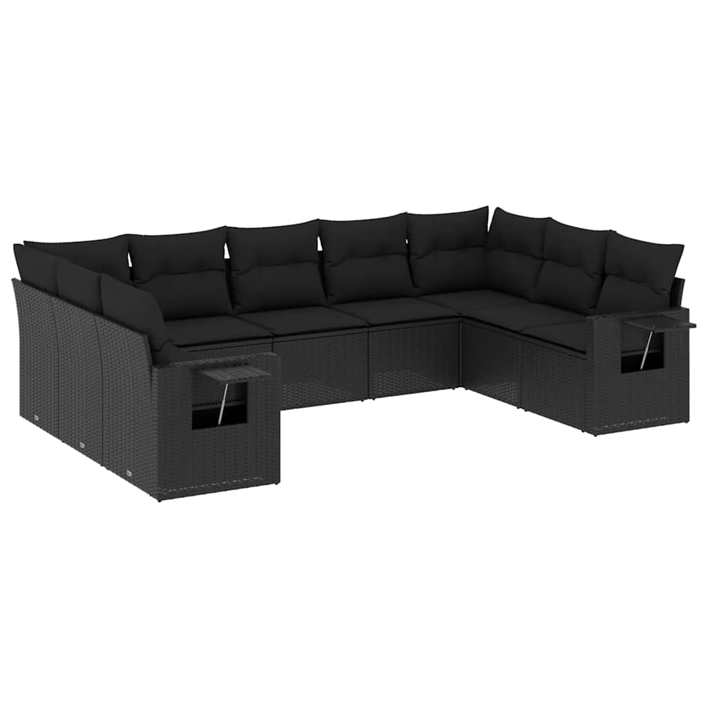 9-dijelni set vrtnih sofa s jastucima crni od poliratana