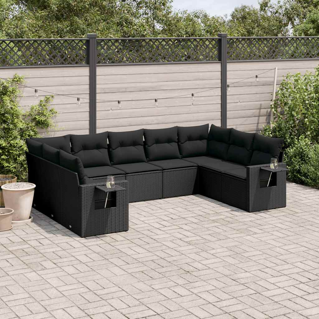 9-dijelni set vrtnih sofa s jastucima crni od poliratana