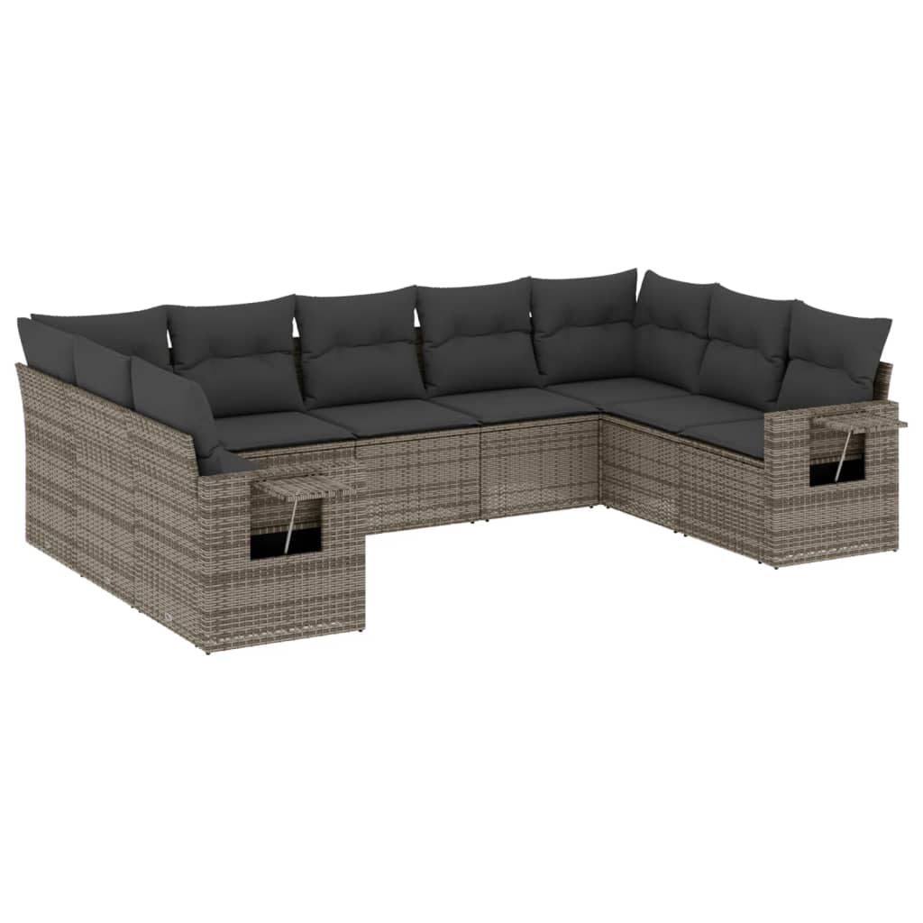 9-dijelni set vrtnih sofa od poliratana s jastucima sivi