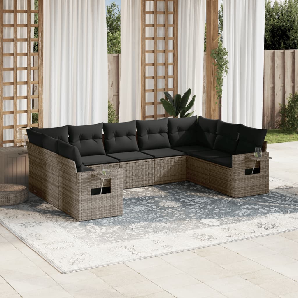 9-dijelni set vrtnih sofa od poliratana s jastucima sivi
