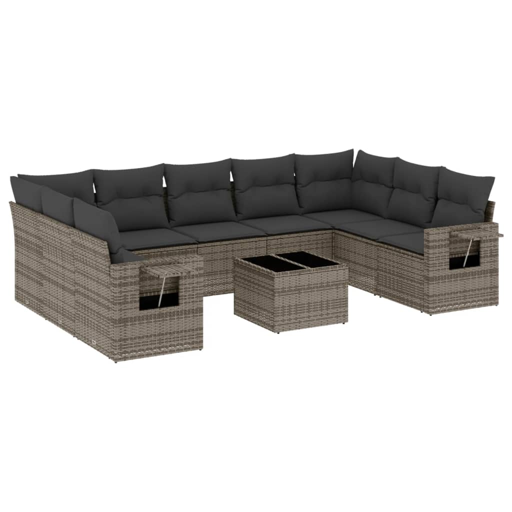 10-dijelni set vrtnih sofa od poliratana s jastucima sivi