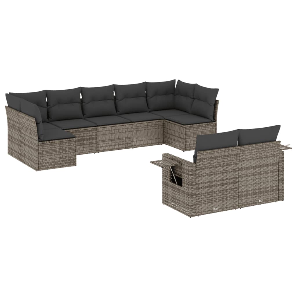 9-dijelni set vrtnih sofa od poliratana s jastucima sivi