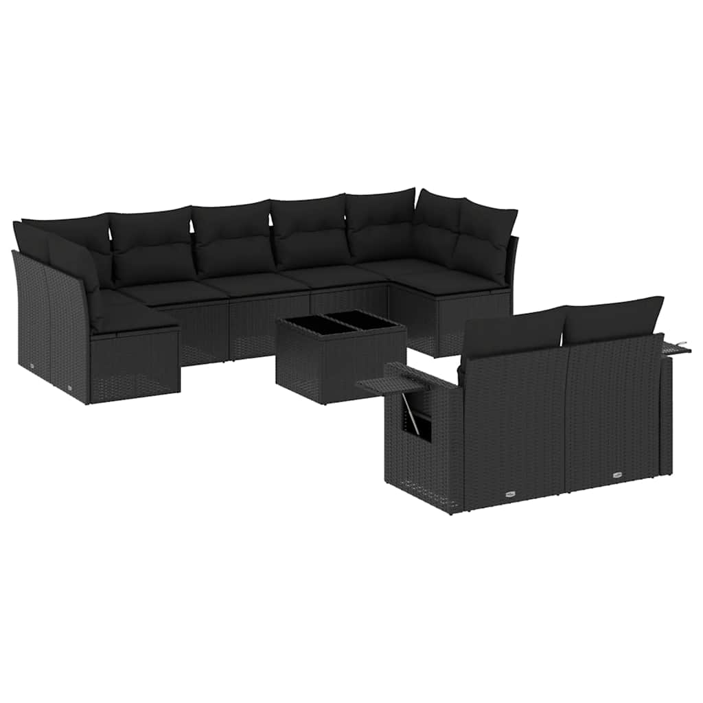 10-dijelni set vrtnih sofa s jastucima crni od poliratana
