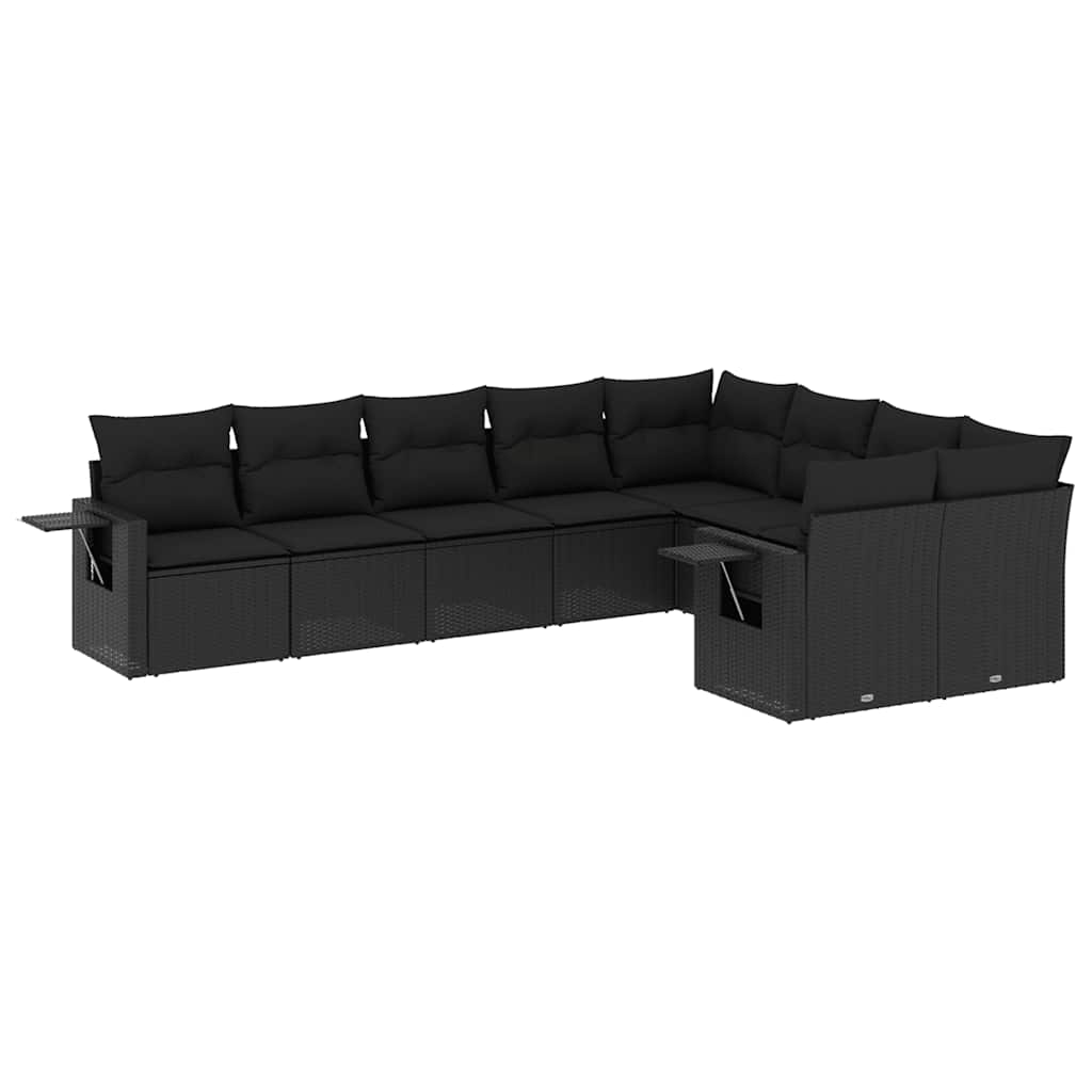 9-dijelni set vrtnih sofa s jastucima crni od poliratana
