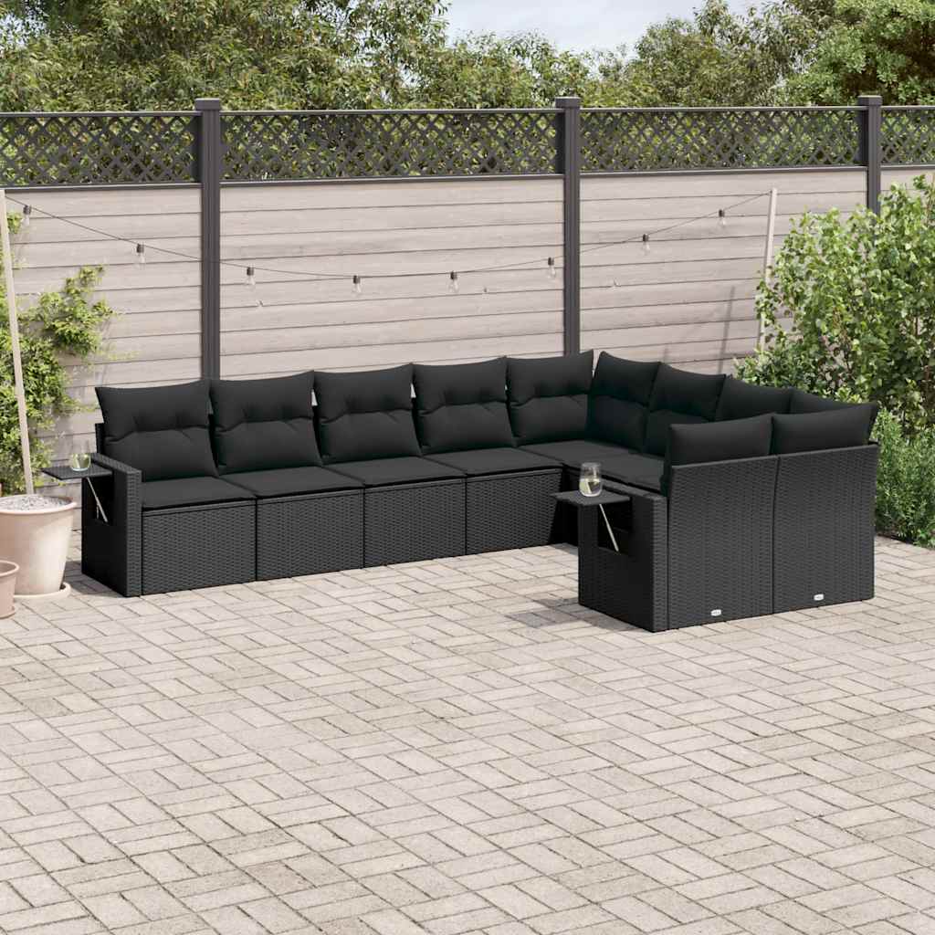 9-dijelni set vrtnih sofa s jastucima crni od poliratana