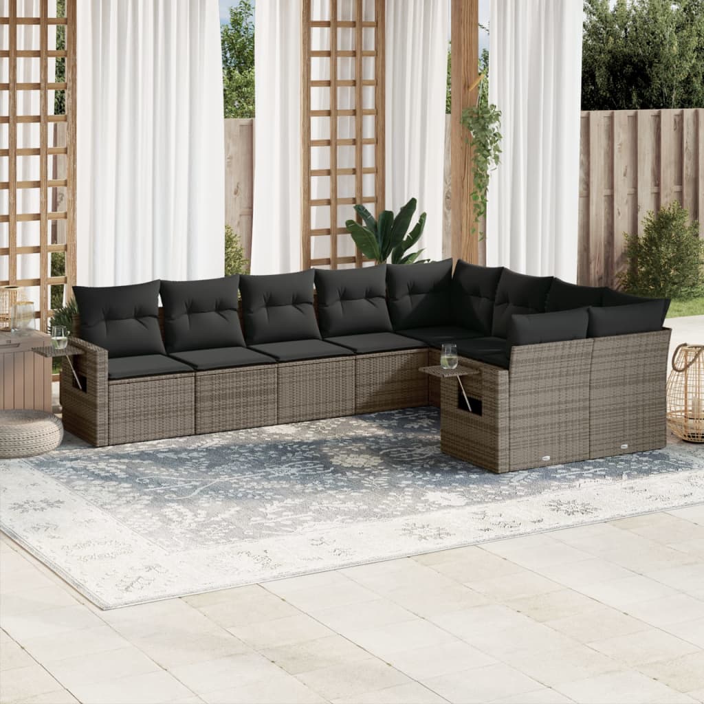 9-dijelni set vrtnih sofa od poliratana s jastucima sivi