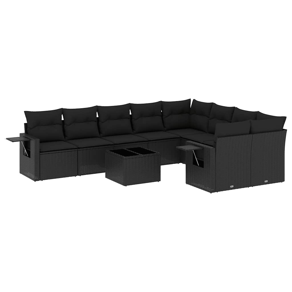 10-dijelni set vrtnih sofa s jastucima crni od poliratana
