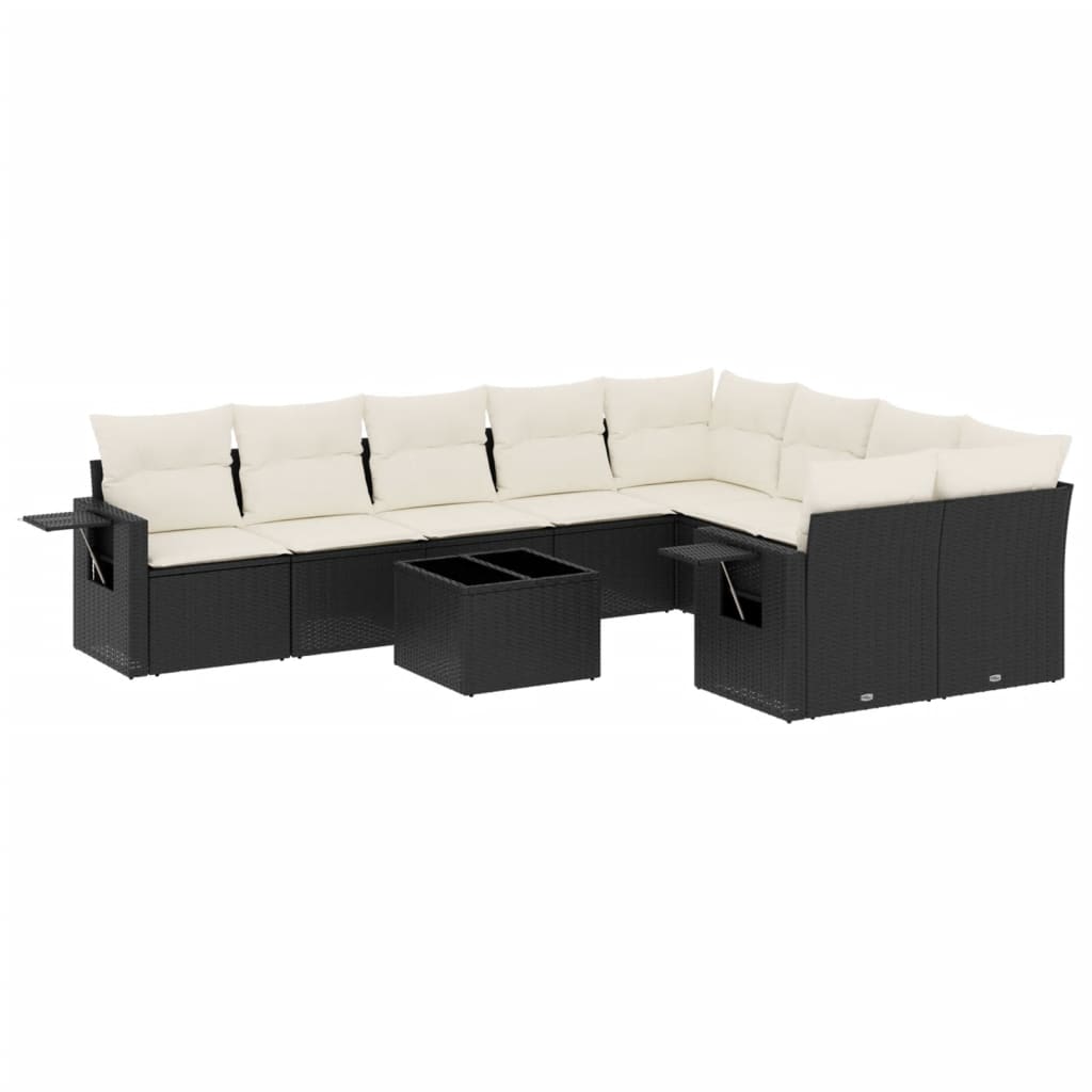 10-dijelni set vrtnih sofa s jastucima crni od poliratana